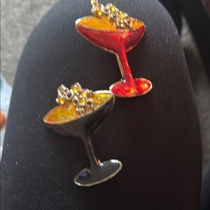 Red and Black Cocktail Glass Brooch Set